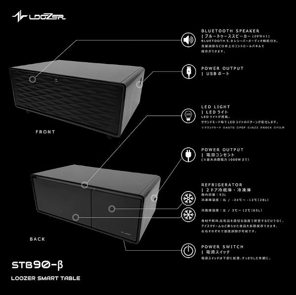 LOOZER スマートテーブル90　冷蔵庫+冷凍庫+スピーカー